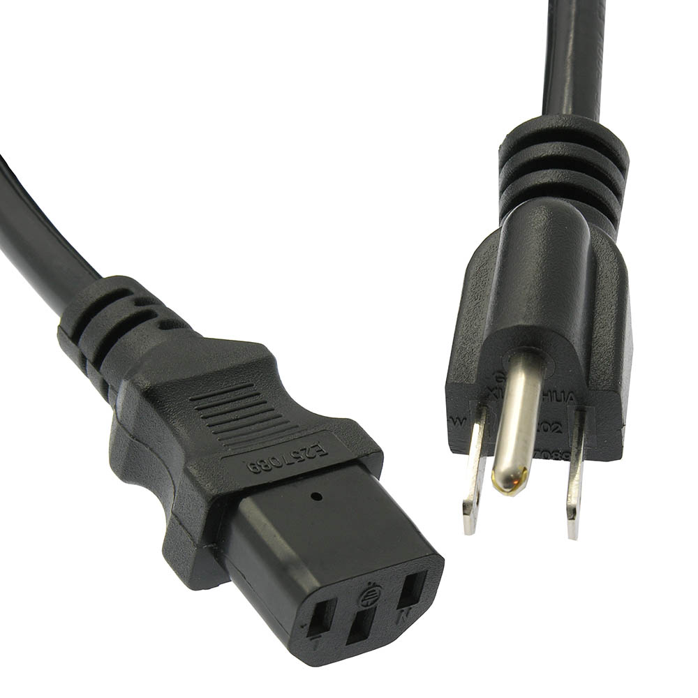 1Ft Computer Power Cord 5-15P to C-13 Black / SJT 16/3